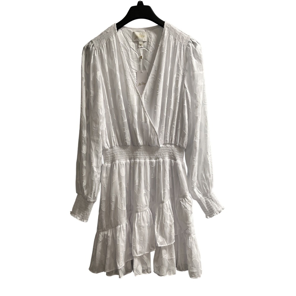 Lilly Pulitzer Cristiana Long Sleeve Dress Resort White Poly Crepe Swirl Size 16